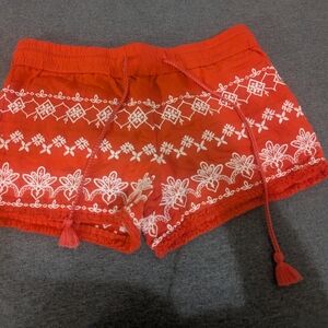 LOFT High Waist Red Embroidered Shorts